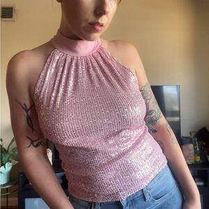 Pink Sequin Halter Top